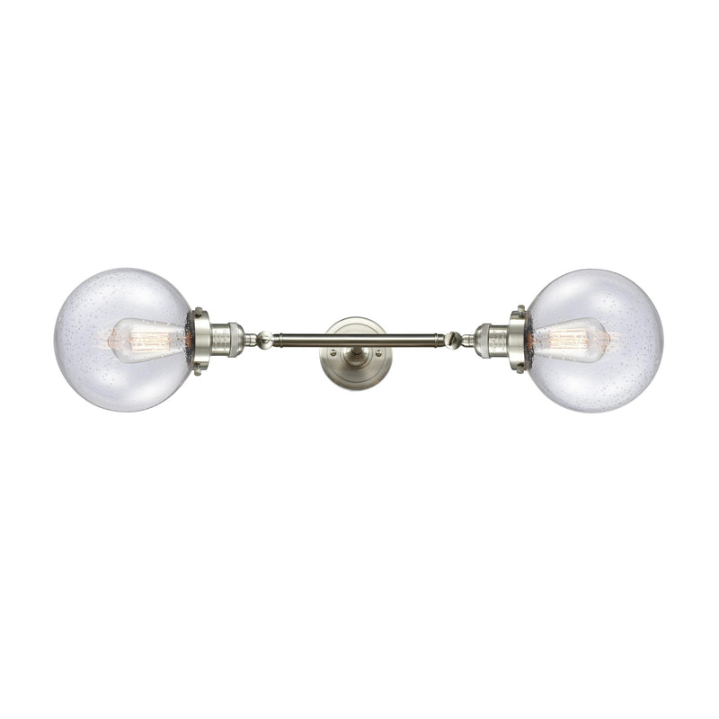 Innovations 2-Light Vertical Vanity | Industrial Brushed Satin Nickel and Seedy Glass | Bathroom Vanity | 8 x 25 x 9 in | Model 208L-SN-G204-8
