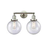 Innovations 2-Light Vertical Vanity | Industrial Brushed Satin Nickel and Seedy Glass | Bathroom Vanity | 8 x 25 x 9 in | Model 208L-SN-G204-8