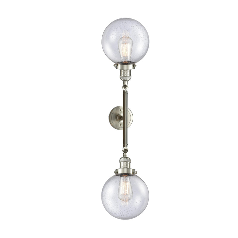 Innovations 2-Light Vertical Vanity | Industrial Brushed Satin Nickel and Seedy Glass | Bathroom Vanity | 8 x 25 x 9 in | Model 208L-SN-G204-8