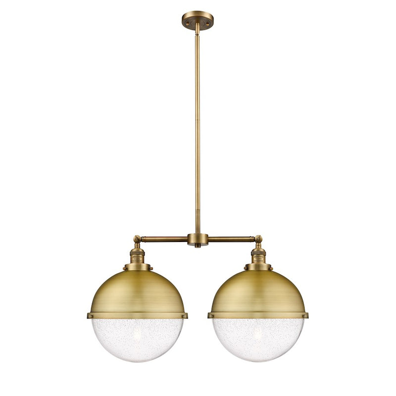 Innovations Franklin Restoration Hampden 18in 2-Light Island Light | Traditional Brushed Brass and Seedy Glass | Kitchen Island | Model 209-BB-HFS-124-BB