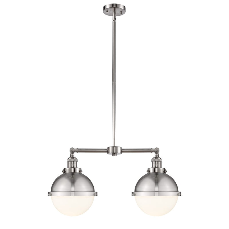 Innovations Franklin Restoration Hampden 18in 2-Light Island Light | Traditional Brushed Satin Nickel and Matte White Frosted | Model 209-SN-HFS-81-SN