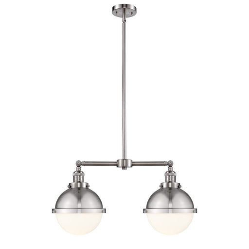 Innovations Franklin Restoration Hampden 18in 2-Light Island Light | Traditional Brushed Satin Nickel and Matte White Frosted | Model 209-SN-HFS-81-SN
