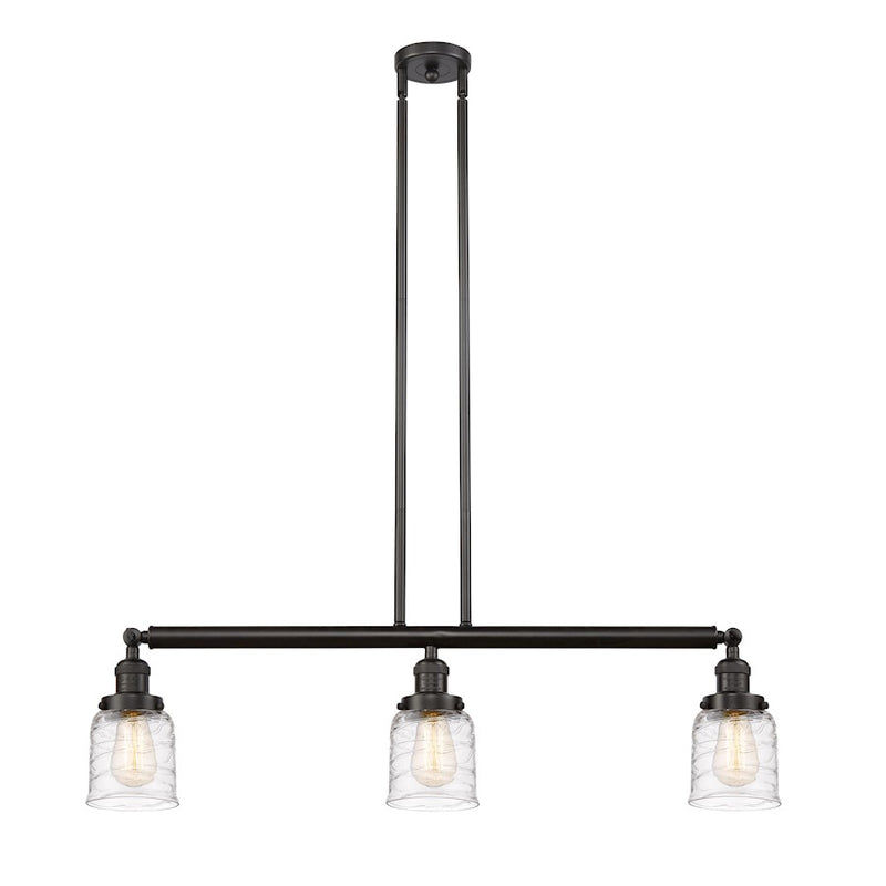 Innovations Franklin Restoration Bell 37.5in 3-Light LED Island Light | Industrial Farmhouse Oil Rubbed Bronze Steel and Deco | Model 213-OB-G513-LED