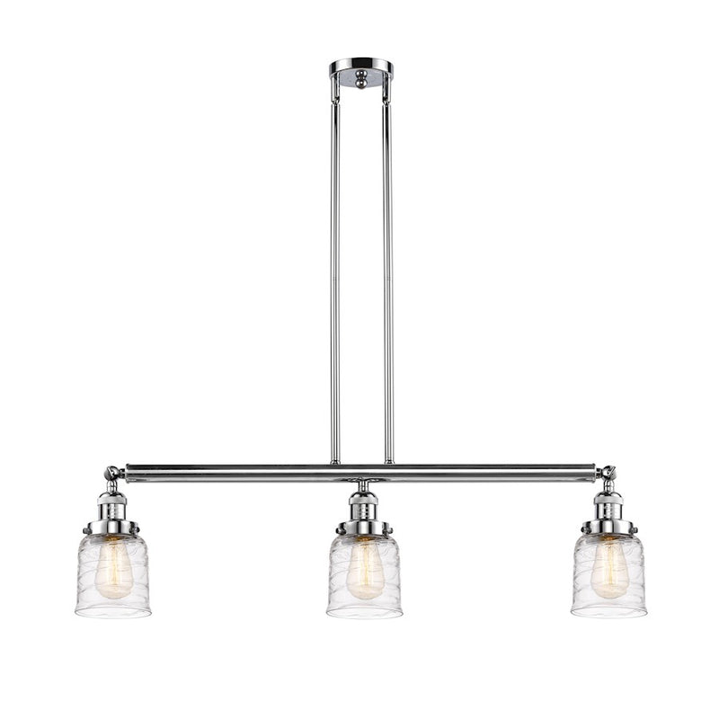Innovations Franklin Restoration Bell 37.5in 3-Light Island Light | Industrial Polished Chrome and Deco Swirl Glass | Kitchen Island & | Model 213-PC-G513