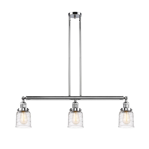 Innovations Franklin Restoration Bell 37.5in 3-Light Island Light | Industrial Polished Chrome and Deco Swirl Glass | Kitchen Island & | Model 213-PC-G513
