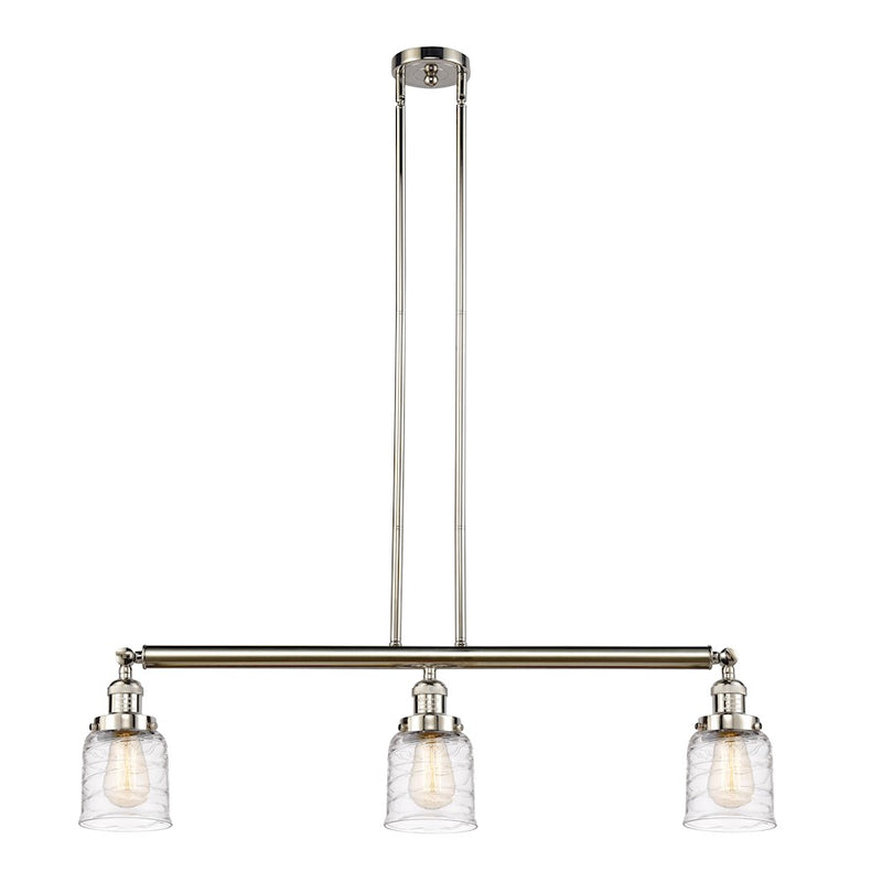 Innovations Franklin Restoration Bell 37.5in 3-Light Island Light | Industrial Polished Nickel Steel and Deco Swirl Glass | Kitchen | Model 213-PN-G513