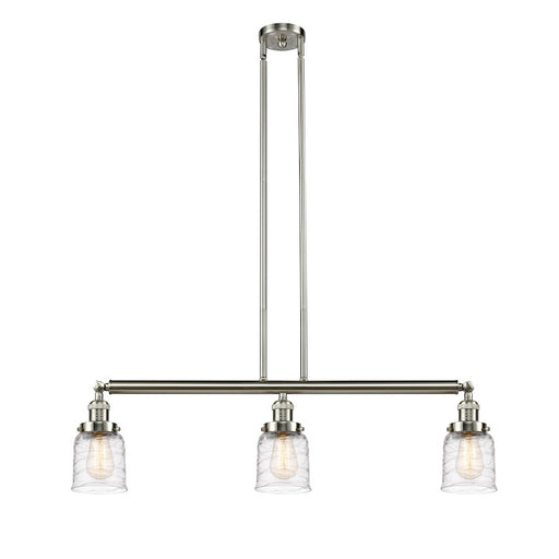 Innovations Franklin Restoration Bell 37.5in 3-Light Island Light | Industrial Farmhouse Brushed Satin Nickel and Deco Swirl Glass | Model 213-SN-G513