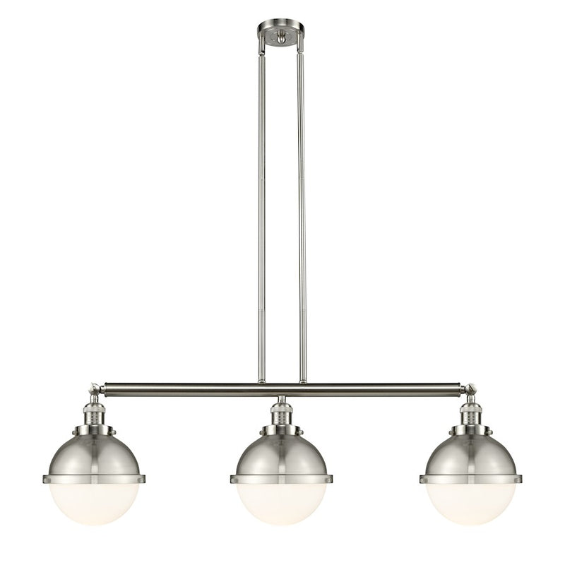 Innovations Franklin Restoration Hampden 41.5in 3-Light Island Light | Industrial Brushed Satin Nickel and Matte White Frosted | Model 213-SN-HFS-81-SN