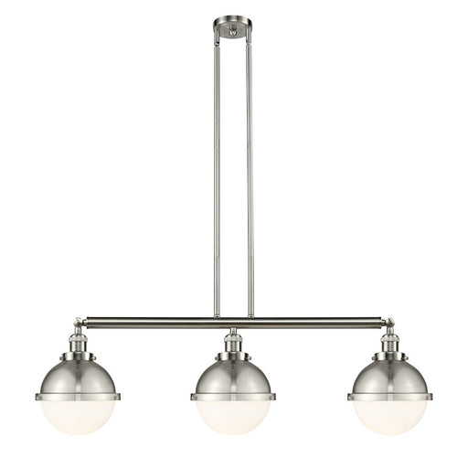 Innovations Franklin Restoration Hampden 41.5in 3-Light Island Light | Industrial Brushed Satin Nickel and Matte White Frosted | Model 213-SN-HFS-81-SN
