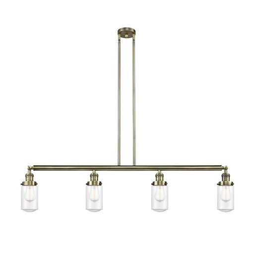 Innovations Franklin Restoration Dover 49in 4-Light LED Island Light | Traditional Antique Brass and Clear Glass | Kitchen Island | Model 214-AB-G312-LED