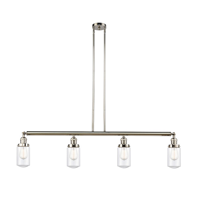 Innovations Franklin Restoration 49in 4-Light Island | Traditional Polished Nickel Steel and Clear Glass | Kitchen Island & Dining | Model 214-PN-G312-LED