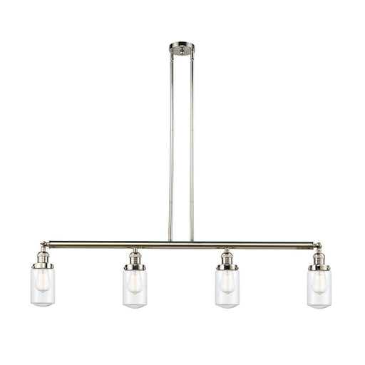 Innovations Franklin Restoration 49in 4-Light Island | Traditional Polished Nickel Steel and Clear Glass | Kitchen Island & Dining | Model 214-PN-G312-LED