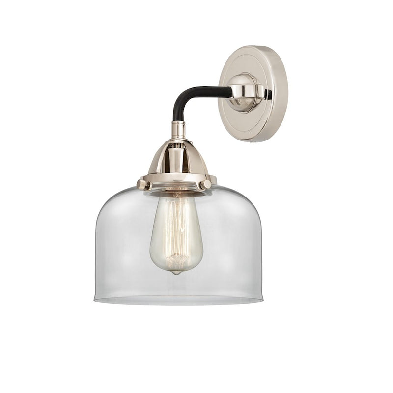 Innovations Nouveau 2 Bell 8in 1-Light Wall Sconce | Transitional Black Polished Nickel and Clear Glass | Living Room & Hallway | Model 288-1W-BPN-G72-LED
