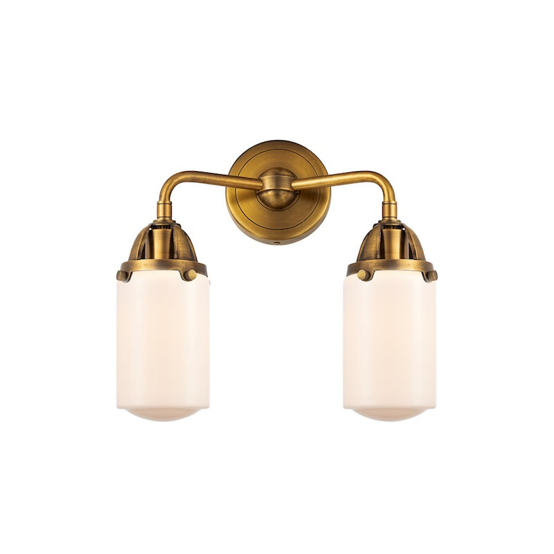 Innovations Dover 12.5in 2-Light Vanity Light | Transitional Brushed Brass Steel and Matte White Frosted Glass | Bathroom | Model 288-2W-BB-G311-LED