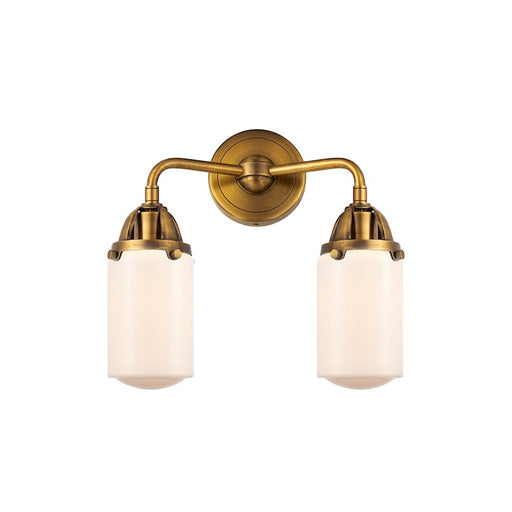 Innovations Dover 12.5in 2-Light Vanity Light | Transitional Brushed Brass Steel and Matte White Frosted Glass | Bathroom | Model 288-2W-BB-G311-LED