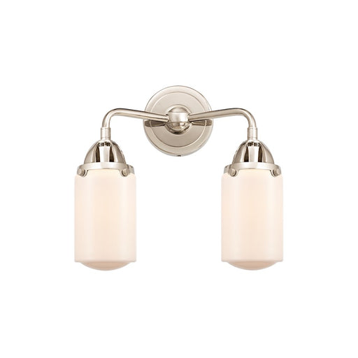 Innovations Dover 12.5in 2-Light Bath Vanity Light | Transitional Polished Nickel Steel and Matte White Frosted Glass | Model 288-2W-PN-G311-LED