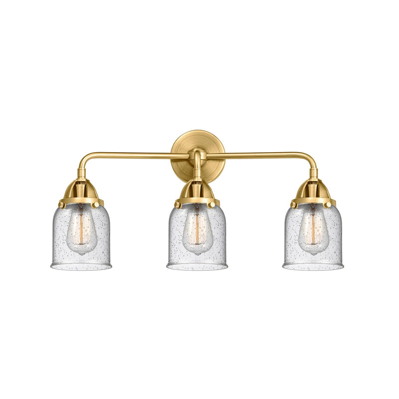 Innovations Bell 23in 3-Light Bath Vanity | Transitional Satin Gold Steel and Seedy Glass | Bathroom Vanity & Powder Room | Model 288-3W-SG-G54-LED
