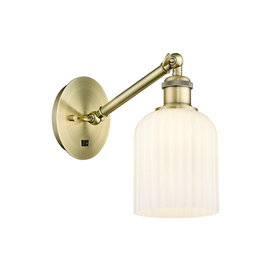 Innovations Ball Bridal Veil 5" Sconce, Vert Arm, AB/GW - 317-1W-AB-G559-5GWH