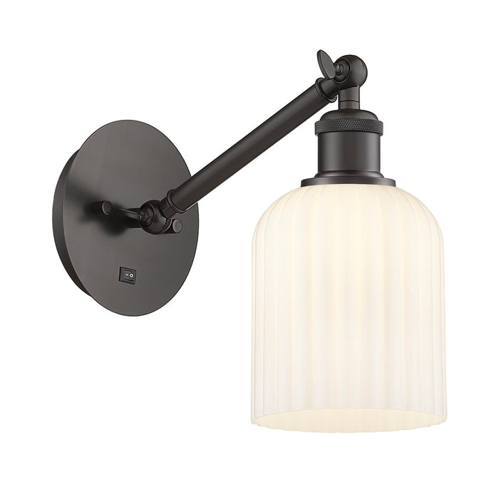 Innovations Ball Bridal Veil 5" Sconce, Vert Arm, BZ/GW - 317-1W-OB-G559-5GWH