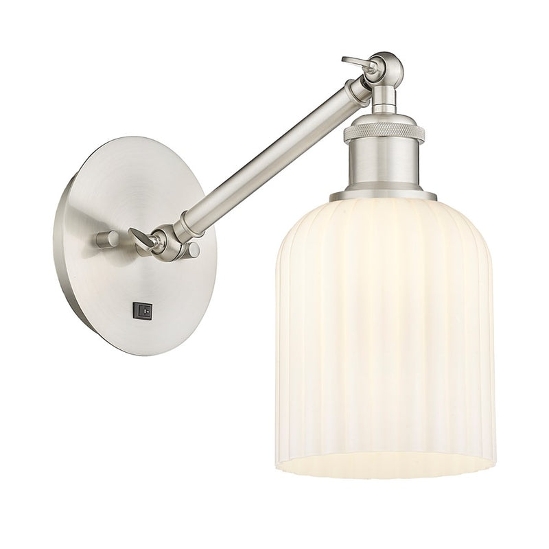 Innovations Ball Bridal Veil 5" Sconce, Vert Arm, SN/GW - 317-1W-SN-G559-5GWH