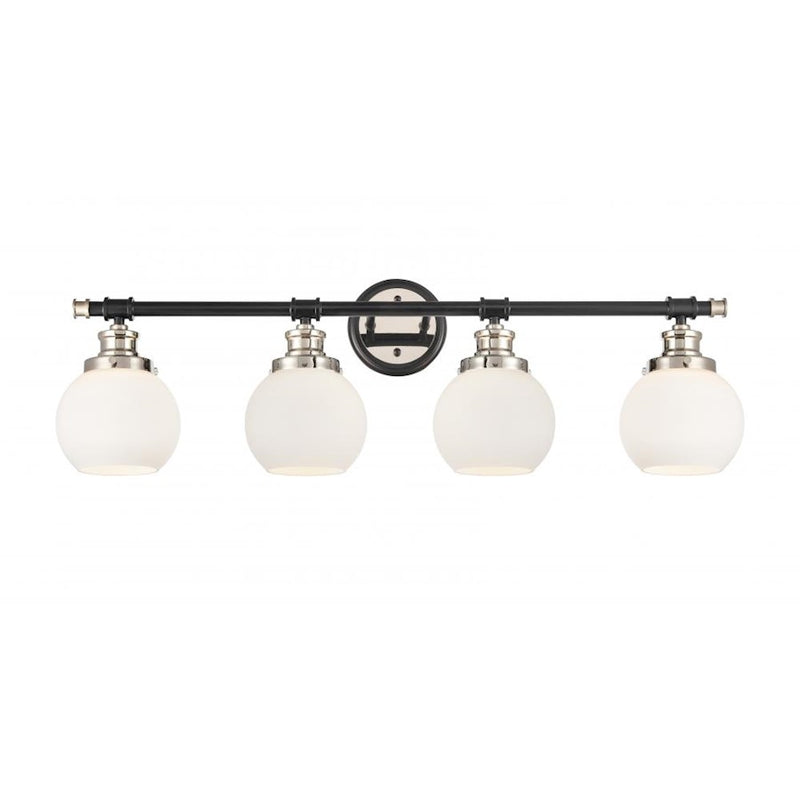 Innovations Saybrook 33in 2-Light LED Vanity | Transitional Industrial Black Polished Nickel and Matte White Frosted Glass | Model 340-4W-BPN-G3401-6-LED