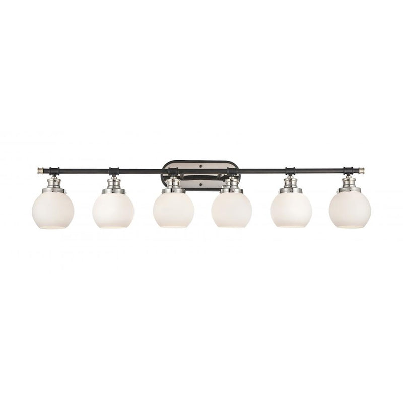 Innovations Saybrook 48in 6-Light LED Vanity | Transitional Black PN & Matte White Glass | Bathroom Vanity | Model 340-6W-BPN-G3401-6-LED