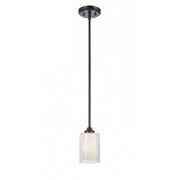 Innovations Auralume Fairbank 4in 1-Light Mini Pendant | Industrial Matte Black Steel and White & Clear Frosted Glass | Kitchen | Model 342-1S-BK-CLW-LED