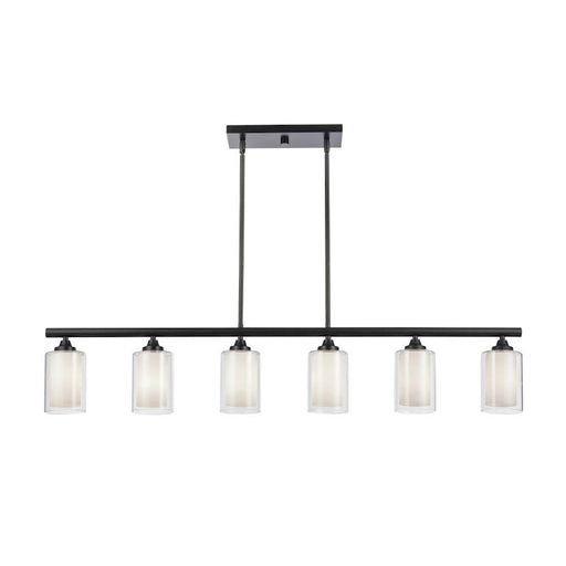 Innovations Auralume Fairbank 48in 6-Light LED Island Light | Industrial Matte Black Steel and White & Clear Frosted Glass | Model 342-6I-BK-CLW-LED