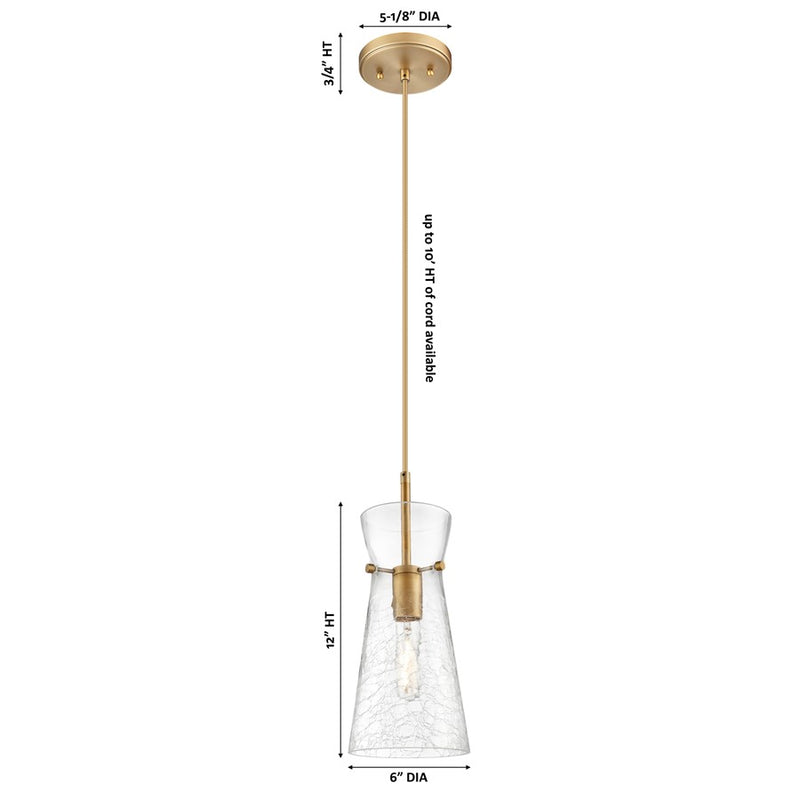 Innovations Nicole 1Lt 8" Cord Hung Pendant, Brass/Clear