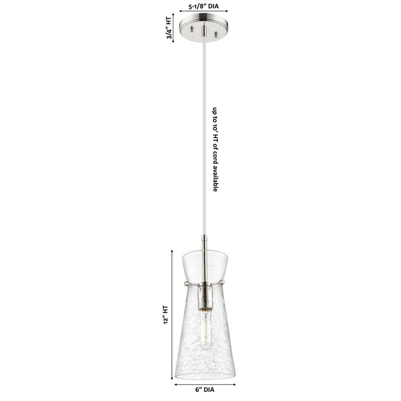 Innovations Nicole 1Lt 8" Cord Pendant, Pol Nickel/Clear