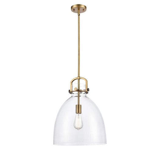 Innovations Newton Bell 1-Lt 14" Stem Pendant, Brass/Clear