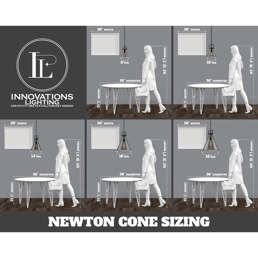 Innovations Newton Cone 1Lt 18" Stem Arch Pendant, Black/MC