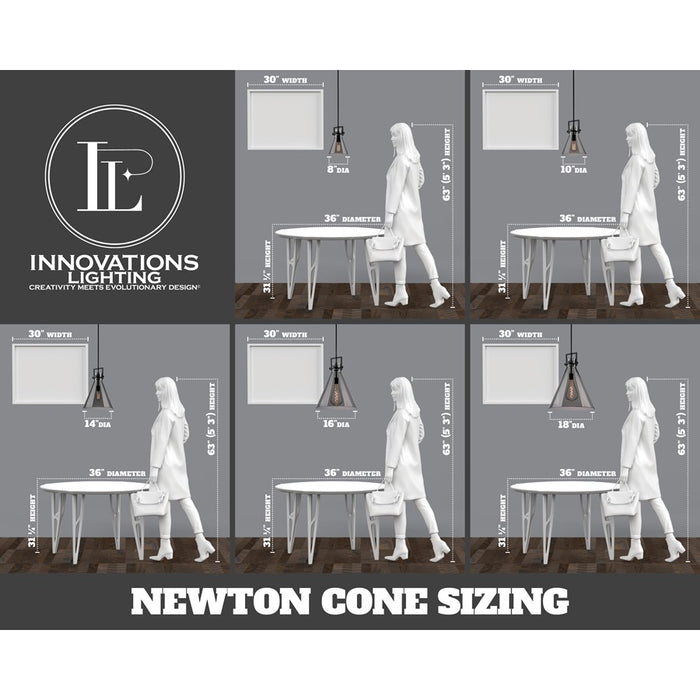Innovations Newton Cone 1Lt 18" Stem Arch Pendant, Black/MC