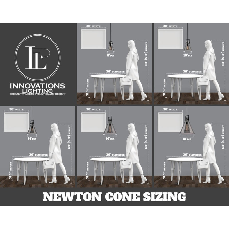 Innovations Newton Cone 1Lt 14" Stem Arch Pendant, CBZ/WH