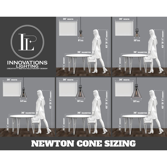 Innovations Newton Cone 1Lt 14" Stem Arch Pendant, CBZ/WH
