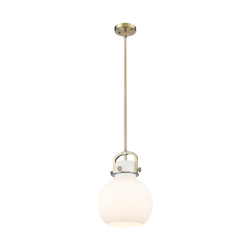 Innovations Newton Sphere 10in 1-Light Pendant | Industrial Brushed Brass Steel and Matte White Glass | Kitchen Island & | Model 410-1SM-BB-G410-10WH