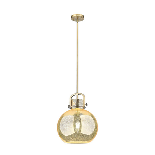 Innovations Newton Sphere 12in 1-Light Mini Pendant | Industrial Brushed Brass Steel and Mercury Glass | Kitchen Island & | Model 410-1SM-BB-G410-12ME