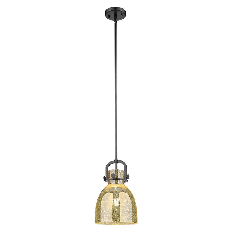 Innovations Newton Bell 8" Stem Mini Pendant, Black/Merc - 410-1SS-BK-G412-8ME