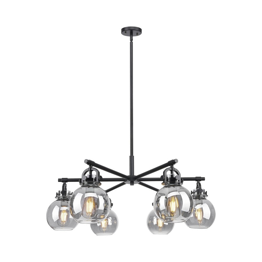 Innovations NS 6Lt 26" Stem Arch Chandelier, BK/SM - 410-6CR-BK-G410-7SM