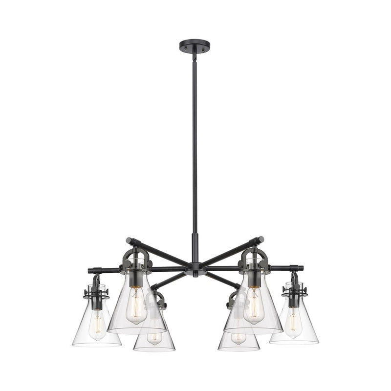 Innovations NC 6Lt 26" Stem Arched Chandelier, BK/CL - 410-6CR-BK-G411-7CL