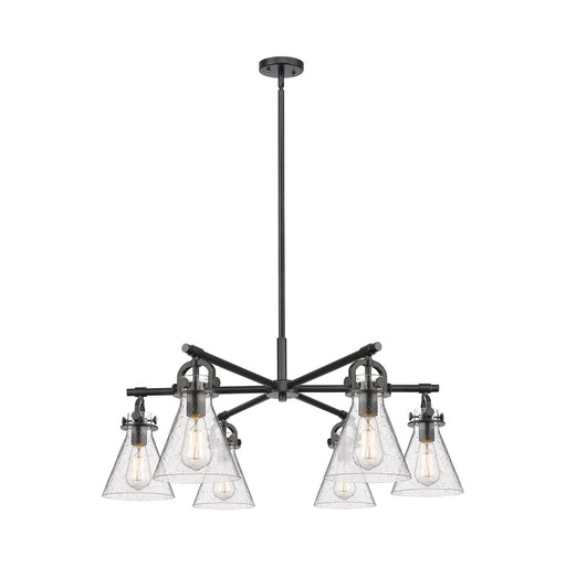 Innovations NC 6Lt 26" Stem Arched Chandelier, BK/Seed - 410-6CR-BK-G411-7SDY
