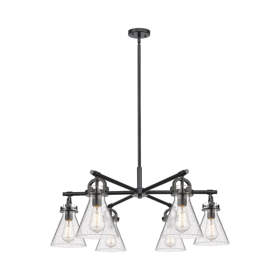 Innovations NC 6Lt 26" Stem Arched Chandelier, BK/Seed - 410-6CR-BK-G411-7SDY