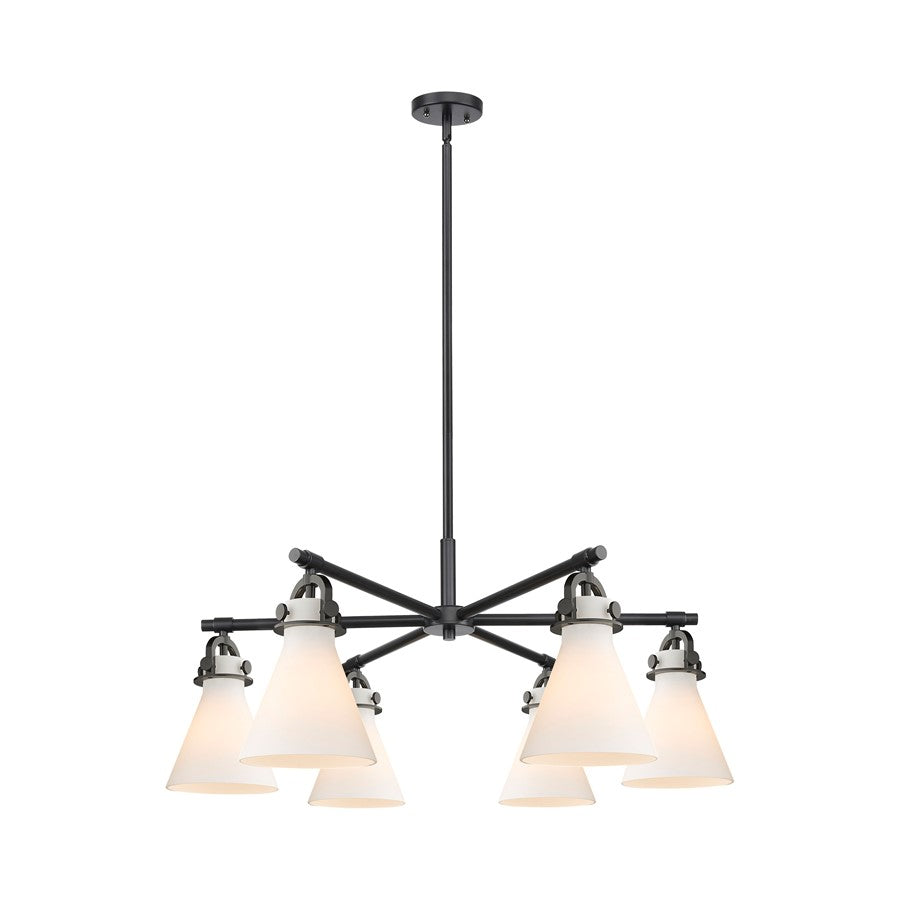 Innovations NC 6Lt 26" Stem Arch Chandelier, BK/WH - 410-6CR-BK-G411-7WH