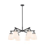 Innovations NB 6Lt 26" Stem Arched Chandelier, BK/WH - 410-6CR-BK-G412-7WH