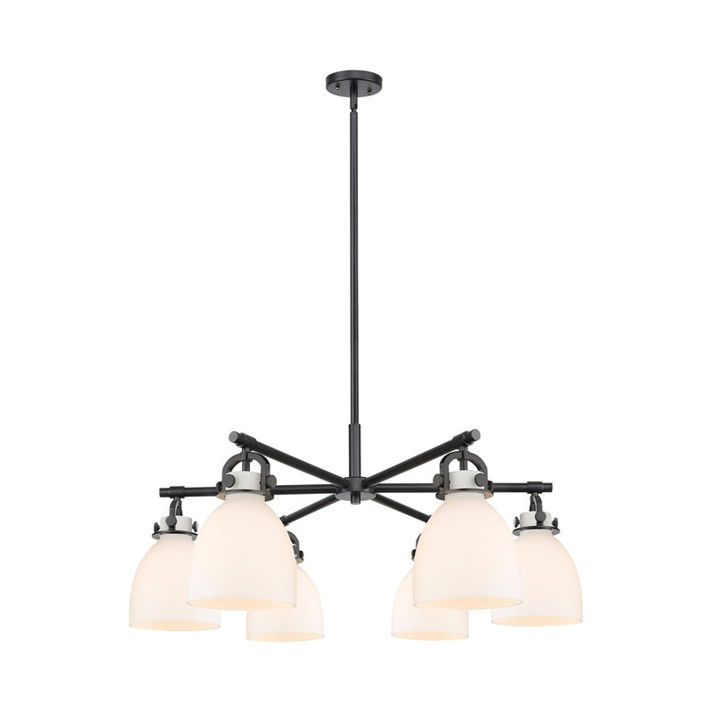 Innovations NB 6Lt 26" Stem Arched Chandelier, BK/WH - 410-6CR-BK-G412-7WH
