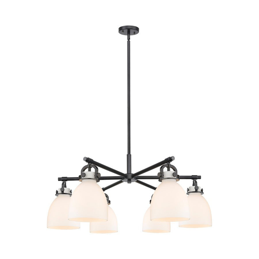 Innovations NB 6Lt 26" Stem Arched Chandelier, BK/WH - 410-6CR-BK-G412-7WH