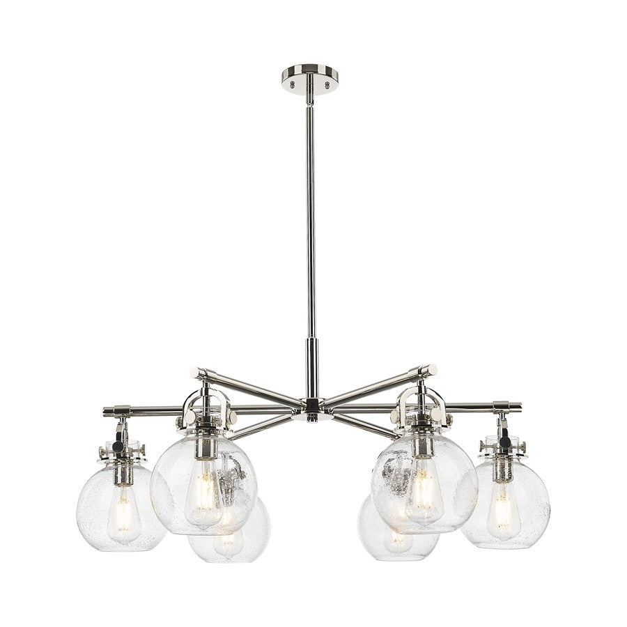 Innovations NS 6Lt 26" Stem Arched Chandelier, PN/Seed - 410-6CR-PN-G410-7SDY