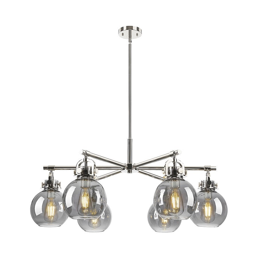 Innovations NS 6Lt 26" Stem Arch Chandelier, PN/SM - 410-6CR-PN-G410-7SM