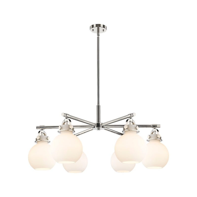 Innovations NS 6Lt 26" Stem Arch Chandelier, PN/WH - 410-6CR-PN-G410-7WH