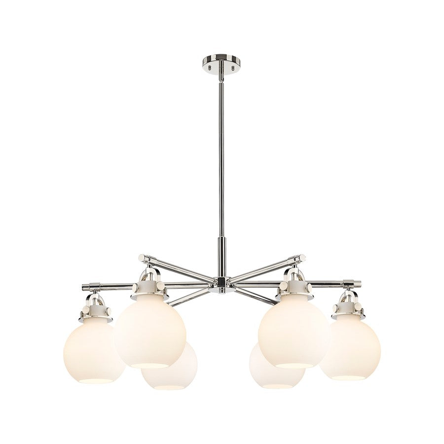 Innovations NS 6Lt 26" Stem Arch Chandelier, PN/WH - 410-6CR-PN-G410-7WH
